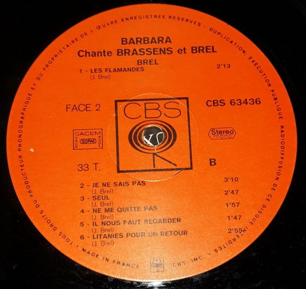 Barbara Chante Brassens Et Brel Cbs Lp Recordrome