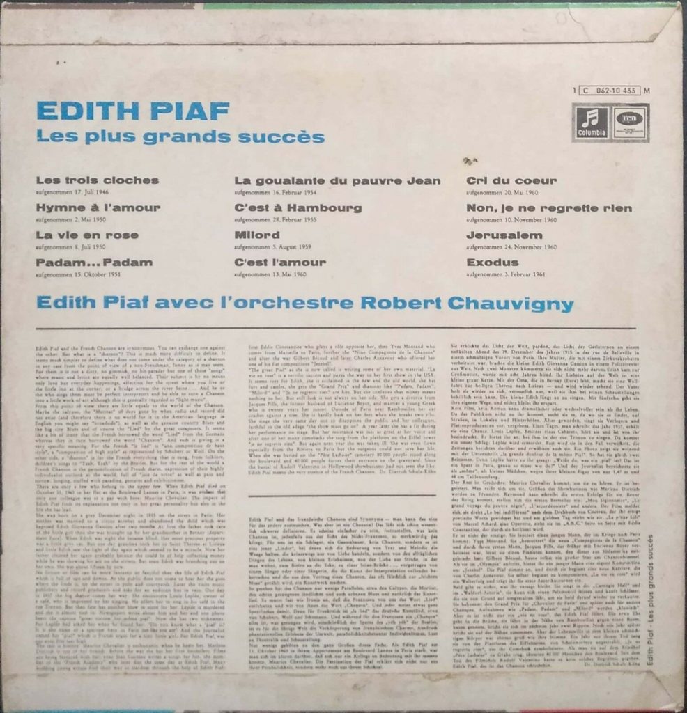 Edith Piaf Les Plus Grands Succès LP 12 Columbia Chanson French