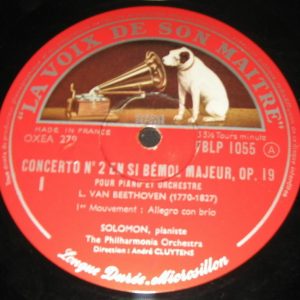 BEETHOVEN PIANO CONCERTO SOLOMON CLUYTENS EMI HMV FBLP 1055 10″ lp