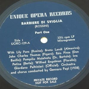 Rossini – The Barber Of Seville Gennaro   Unique Opera Records  UORC 129 2 lp EX