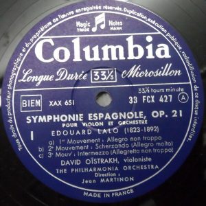 Lalo ‎– Symphonie Espagnole Oistrakh Martinon Columbia FCX 427 lp
