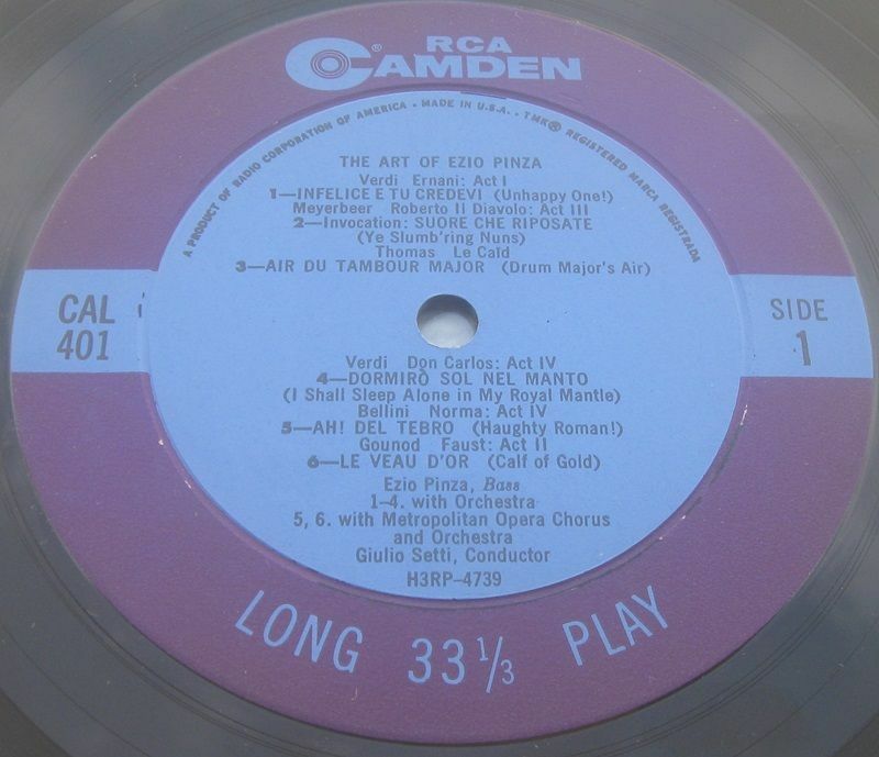 The Art Of Ezio Pinza RCA Camden CAL 401 LP EX - Recordrome