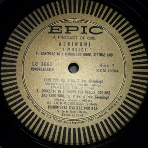 Albinoni Concerti / Sonata I Musici van Tright Michelucci Epic Gold LC 3682 lp
