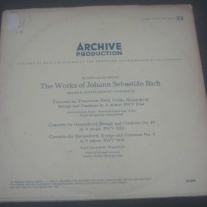 Bach Concertos Baumgartner / Kirkpatrick / Archiv 14189 APM lp
