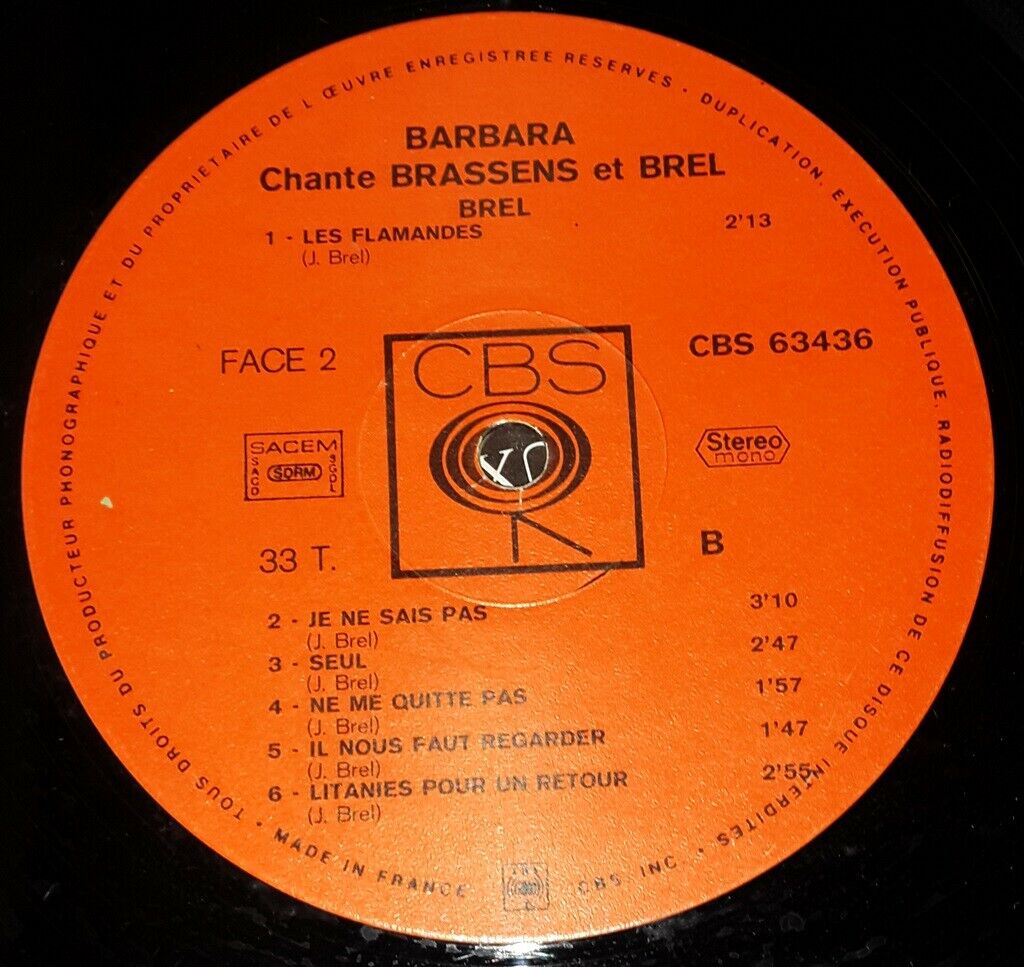 Barbara Chante Brassens Et Brel CBS 63436 LP - Recordrome