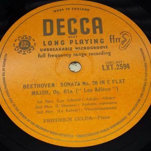Beethoven Variations & Fugue Sonata No 26 Friedrich Gulda  Decca LXT 2594 LP ED1