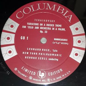 Tchaikovsky – Variations Weber – Overtures Rose Szell Columbia ‎6 Eye GB 1 LP