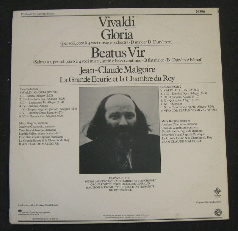 Vivaldi - Gloria , Beatus Vir . Malgoire CBS lp - Recordrome